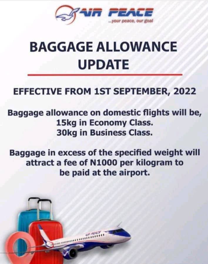 Airpeace airlines new baggage allowance update